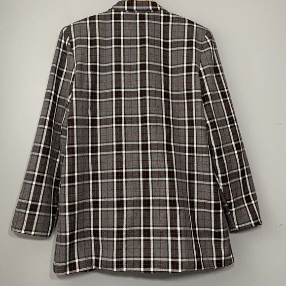 Vintage Womens Size Small Gray Plaid One Button Plaid Blazer Suit Coat Academia - Picture 5 of 8